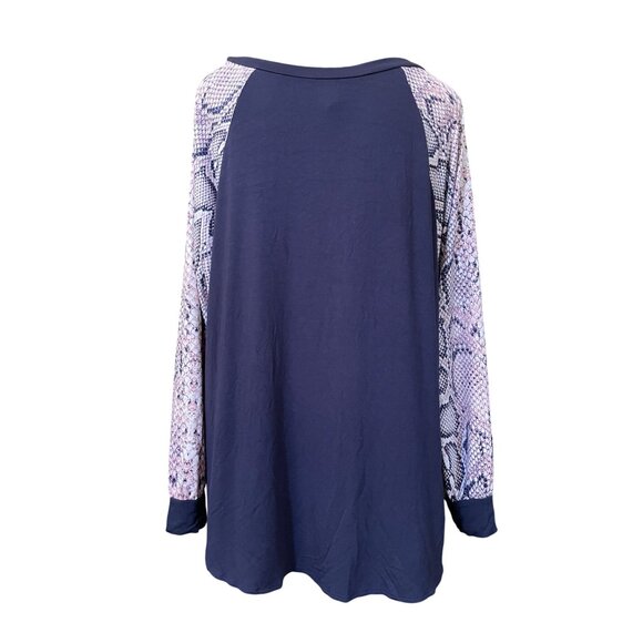 Cool Melon mixed print raglan tee tunic 2X navy pink contrast sleeve - Picture 3 of 6